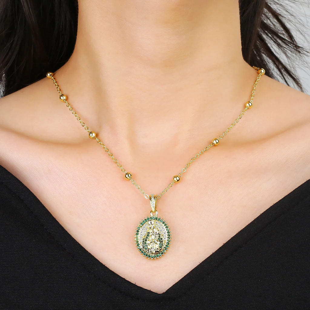 Virgen de Guadalupe Multicolor Zirconia Pendant Necklace Religious Pendant Necklace Qme