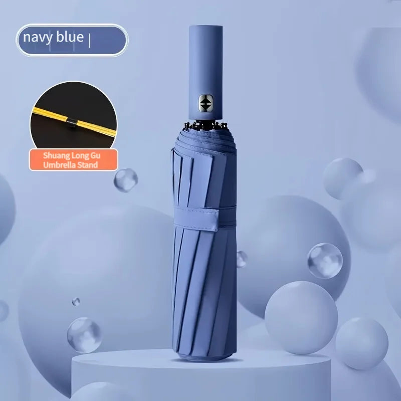 Fully Automatic 24-Bone Folding Umbrella – Sun & Rain Folding Umbrella Qst Navy blue 24K Iron