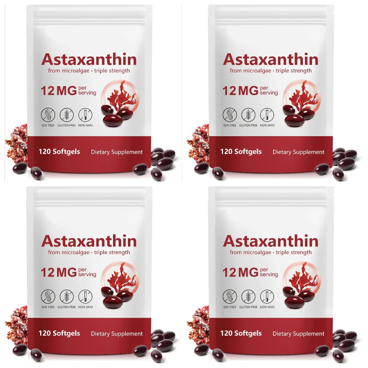 Astaxanthin 12mg Softgels – Microalgae Antioxidant, 120ct Antioxidant Supplement Qst 4bags 480capsules