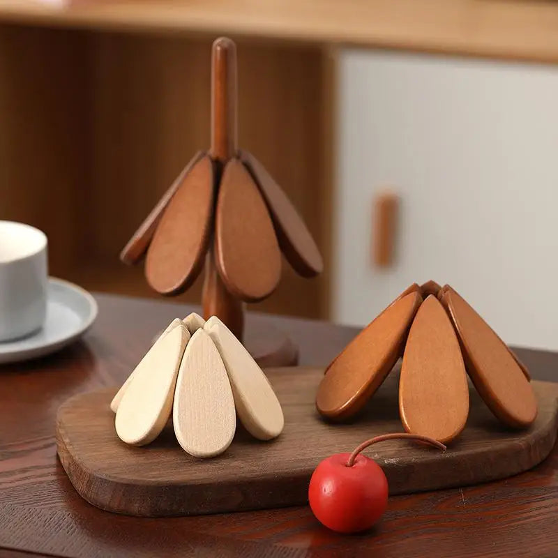 Solid Wood Tree Trivet Set | Table Insulation Mat – Qme Wood Trivet Set Qme