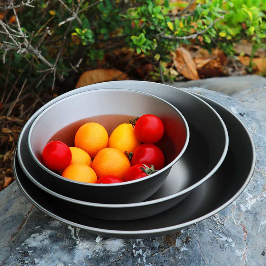 Portable Camping Plates & Bowl Set with Mesh Bag | Ultralight Camping Tableware Set Qme