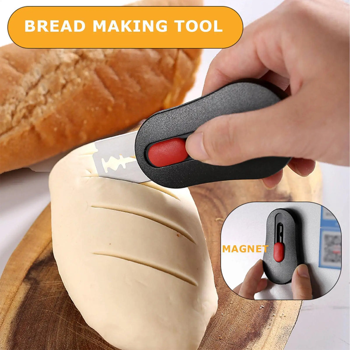 Magnetic Bread Dough Scoring Tool with LED Lamp | Stainless Steel Bread Dough Scorer Qme