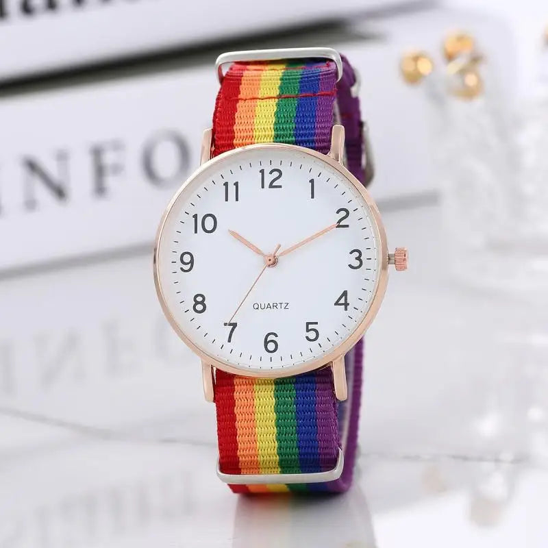 Rainbow Ultra-Thin Canvas Strap Watch | 12-Pointer Analog Canvas Strap Watch Qme
