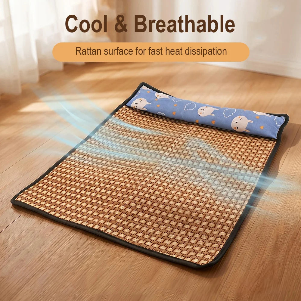Cat Cooling Mat with Pillow – Breathable Oxford Fabric Bed Cat Cooling Mat Qst