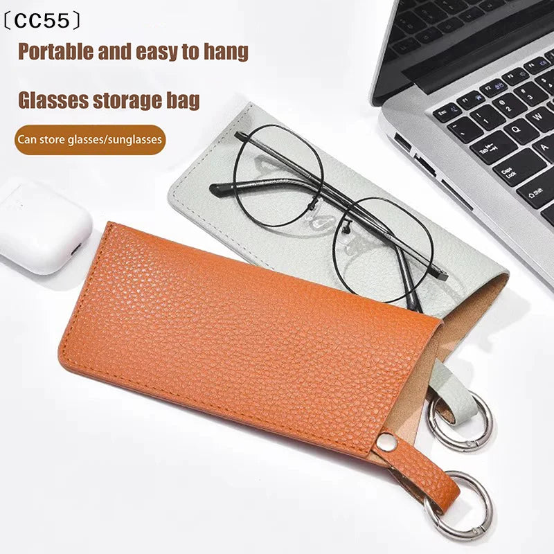 PU Leather Glasses Pouch with Keyring | Korean Style Case Eyewear Storage Case Qst