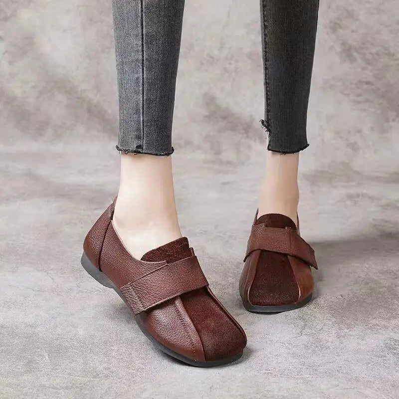 Women's Retro Round Toe Flat Loafers – Soft Suede Ballet Flats Women's Flat Loafers Qst Dark brown CN38 (Foot 24cm)