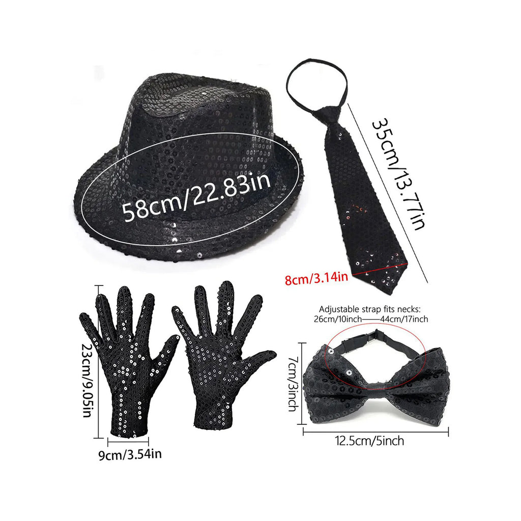 Sequin Light-Up Necktie & Flashing Fedora Hat Set – 5 Colors Costume Necktie Set Qme
