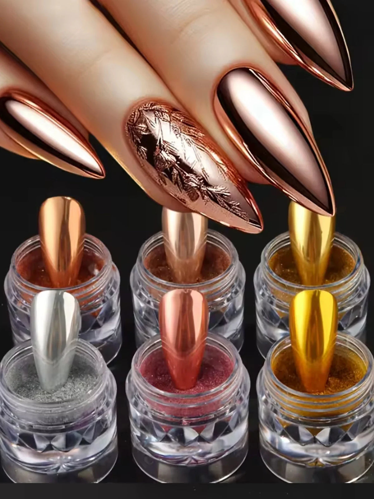 Mirror Chrome Nail Powder – Gold, Silver & Pearl Set Chrome Nail Powder Qme