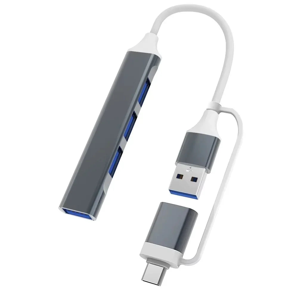 USB-C Hub 4-Port USB 3.0 Multiport Expander & Splitter USB Hub Qme C Gray