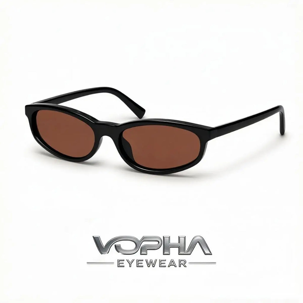 VOPHA Narrow Rectangle Sunglasses UV400 Vintage 90s Unisex Vintage Sunglasses Qst Black Brown