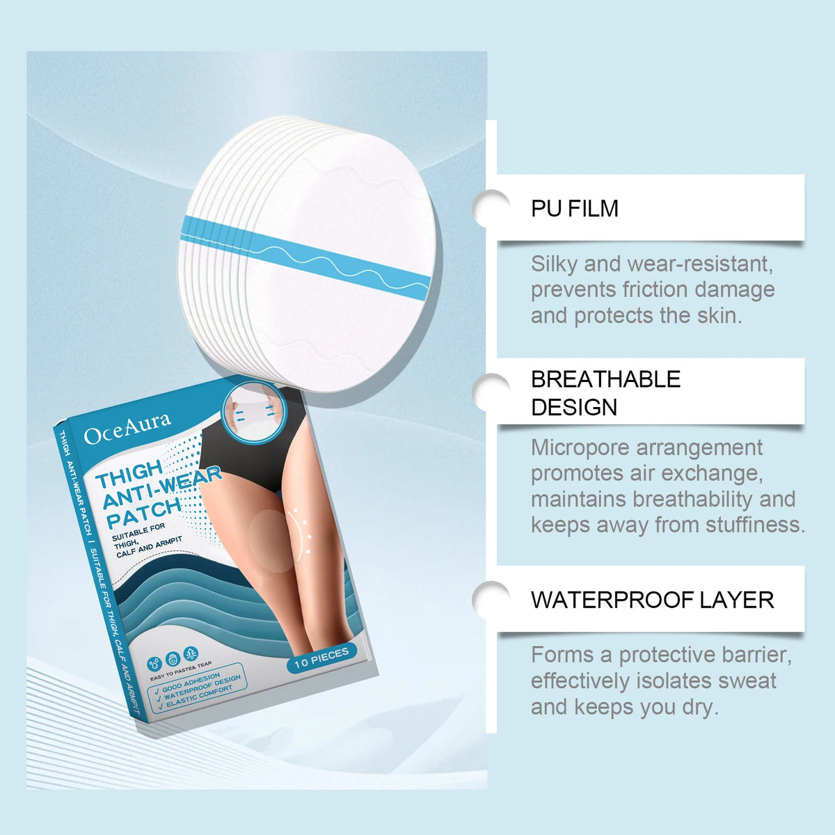 Anti-Chafing Thigh Pads – Invisible Sweat-Proof Patches 10/20pc Anti-Chafing Thigh Pad Qst
