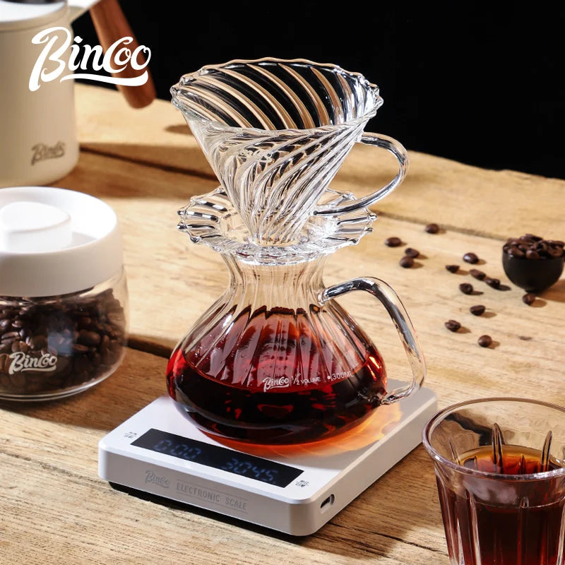 Bincoo Ribbed Glass Pour Over Coffee Carafe with Handle Glass Coffee Carafe Qst