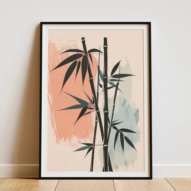 Minimalist Botanical Canvas Wall Art – Bamboo Tropical Leaf Canvas Wall Art Qst 7 40x60cm Unframed