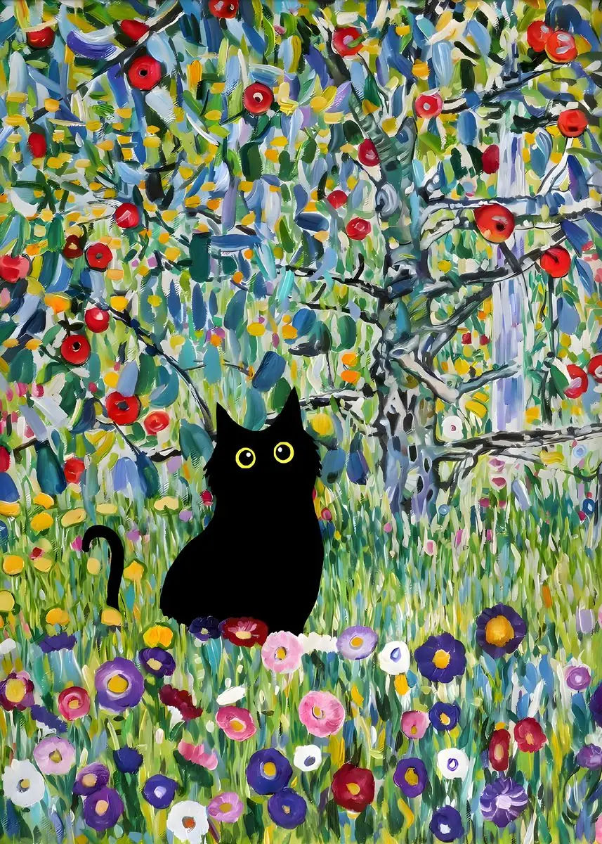Vintage Black Cat Japanese Forest Canvas Wall Art Print Poster Canvas Wall Art Qst M 40X60cm No Framed