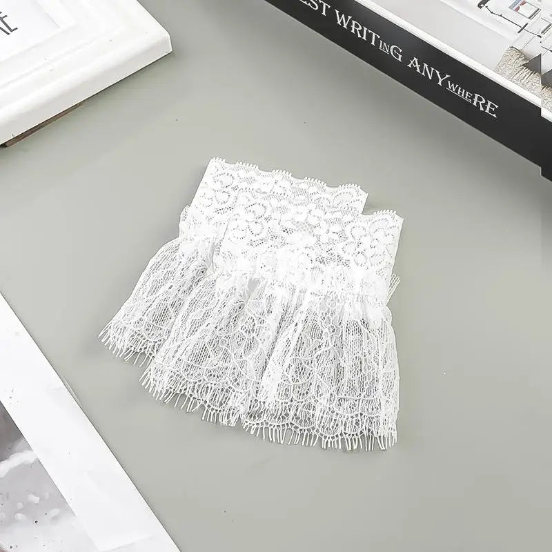 Women's Lace Fake Arm Sleeves Tassel Pleated Cuffs – White & Black Lace Arm Sleeves Qst A2