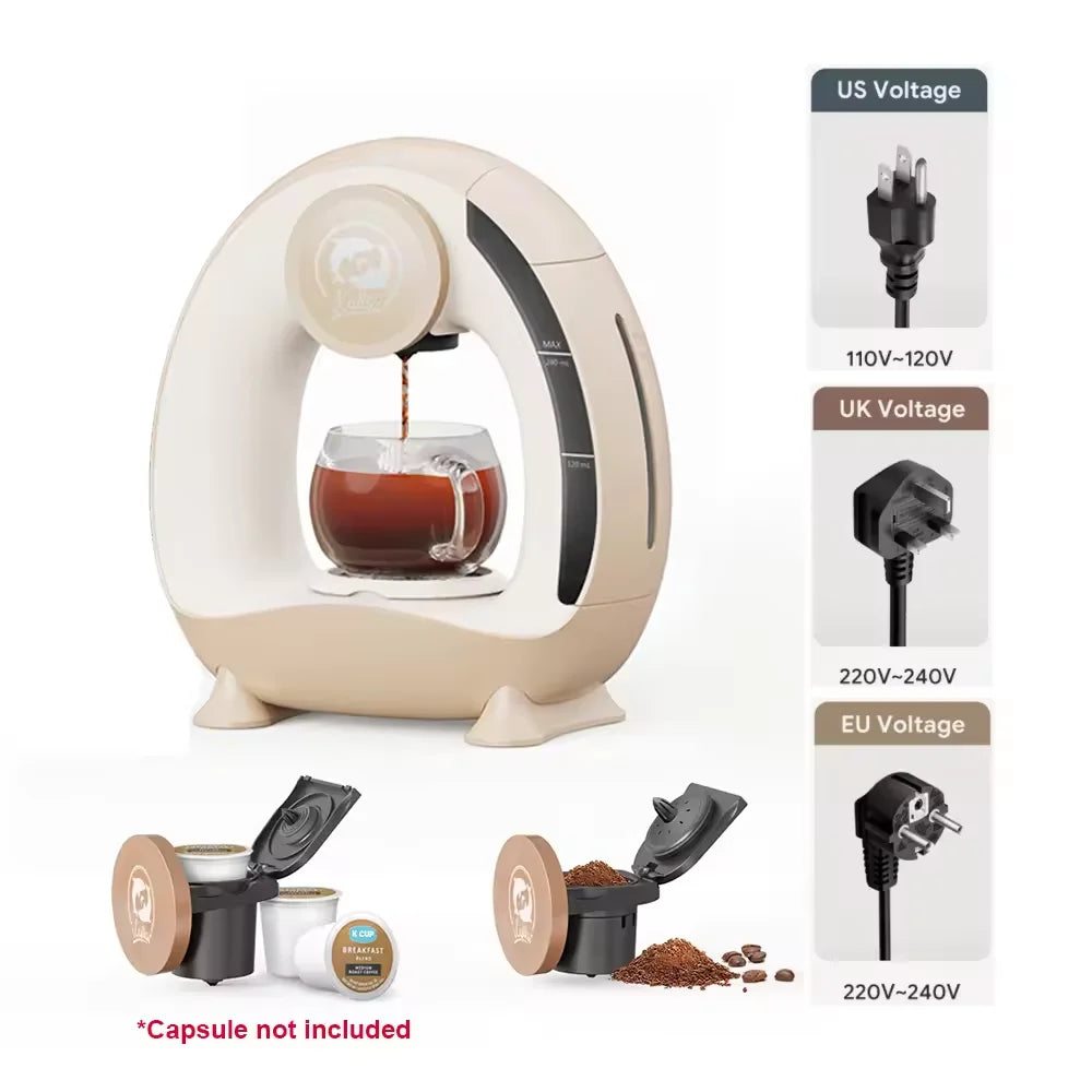 RECAFIMIL Portable 2-in-1 Coffee Maker – K-Cup & Ground Portable Coffee Maker Qst Champagne EU