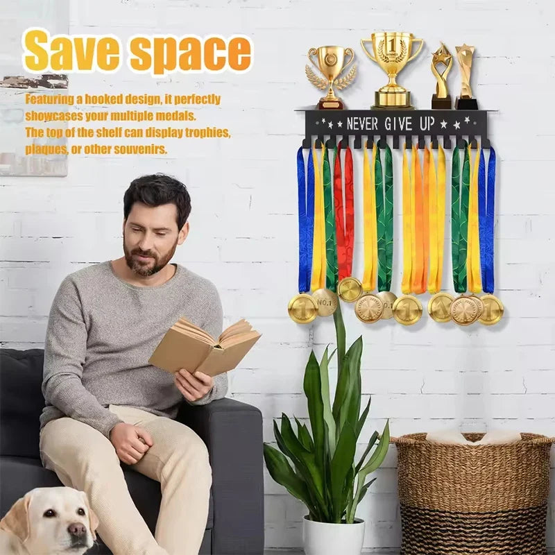 Metal Wall-Mounted Medal Hanger Rack – Large Capacity Display Medal Display Rack Qme