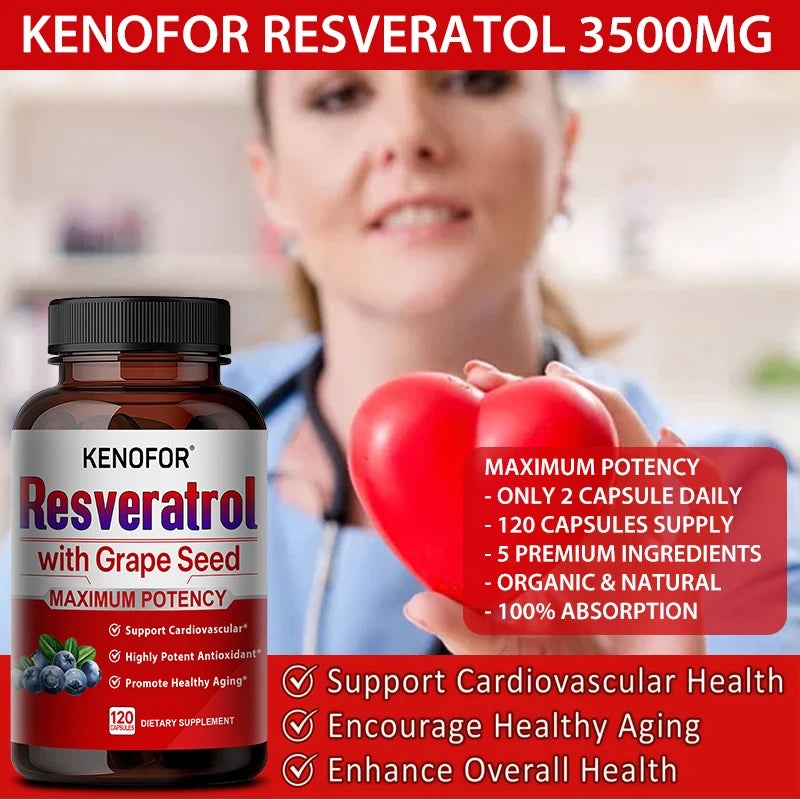 Resveratrol 1500mg Complex – Grape Seed & Green Tea Extract Antioxidant Supplement Qst