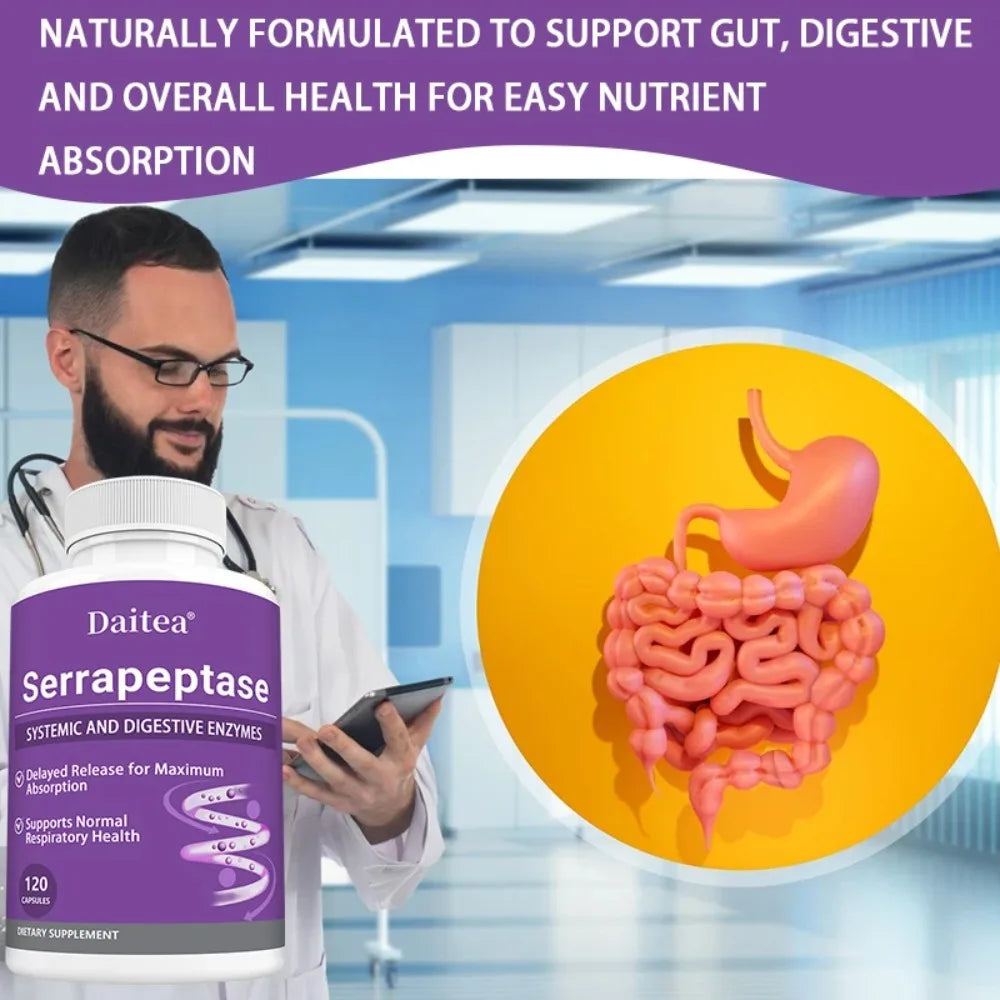 Serrapeptase 45,000 SPU Enzyme Supplement – Sinus & Gut Health Enzyme Supplement Qst