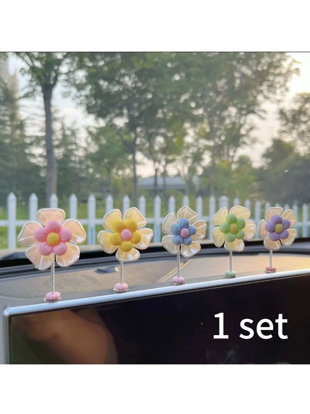 Cute Swinging Sunflower Macaron Car Ornament – 5 Pieces Car Dashboard Ornament Qme Blue