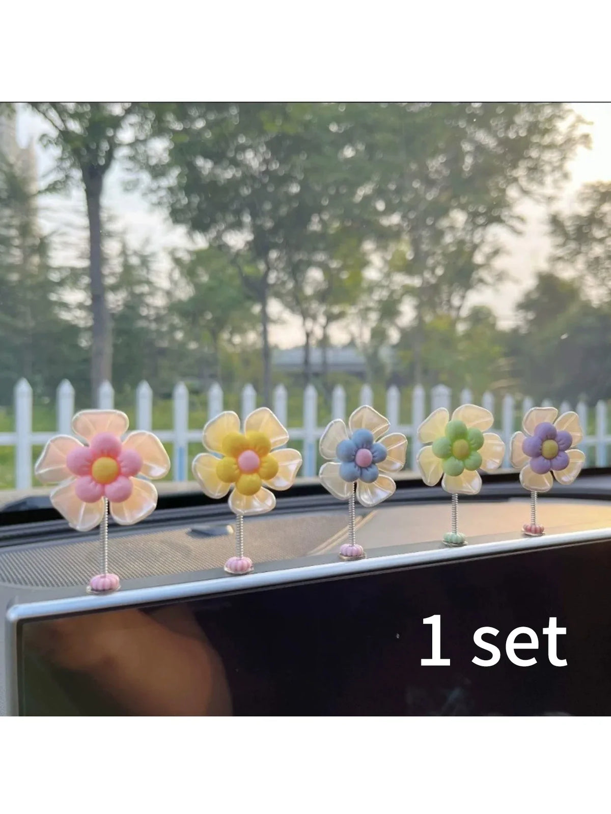 Cute Swinging Sunflower Macaron Car Ornament – 5 Pieces Car Dashboard Ornament Qme Blue