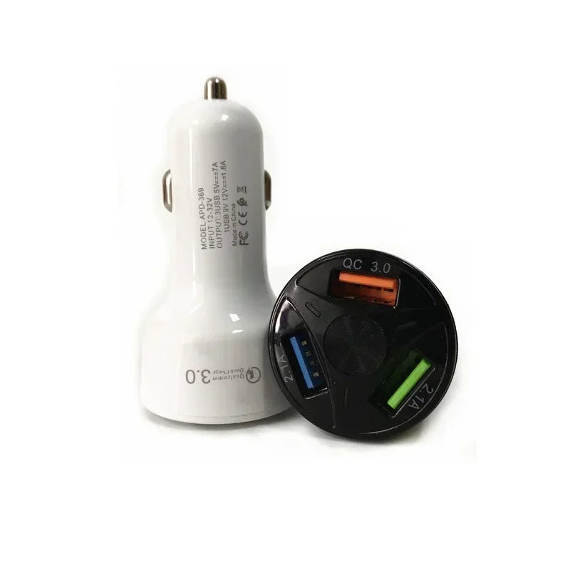 3-Port USB QC3.0 Fast Car Charger – Cylindrical Smart Charger Car USB Charger Qme