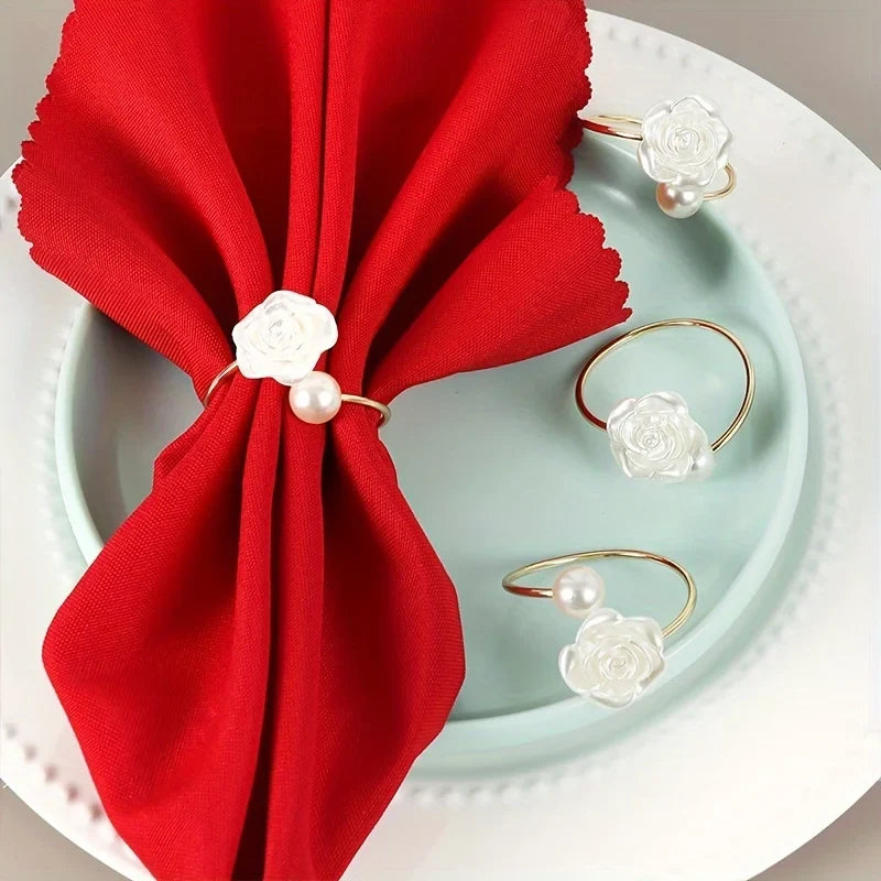 Pearl Rose Napkin Rings | Elegant Table Decor – 3 Colors Napkin Rings Qme