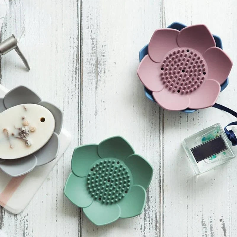 Silicone Lotus Soap Holder Drain Dish – 5 Colors Silicone Soap Dish Qme