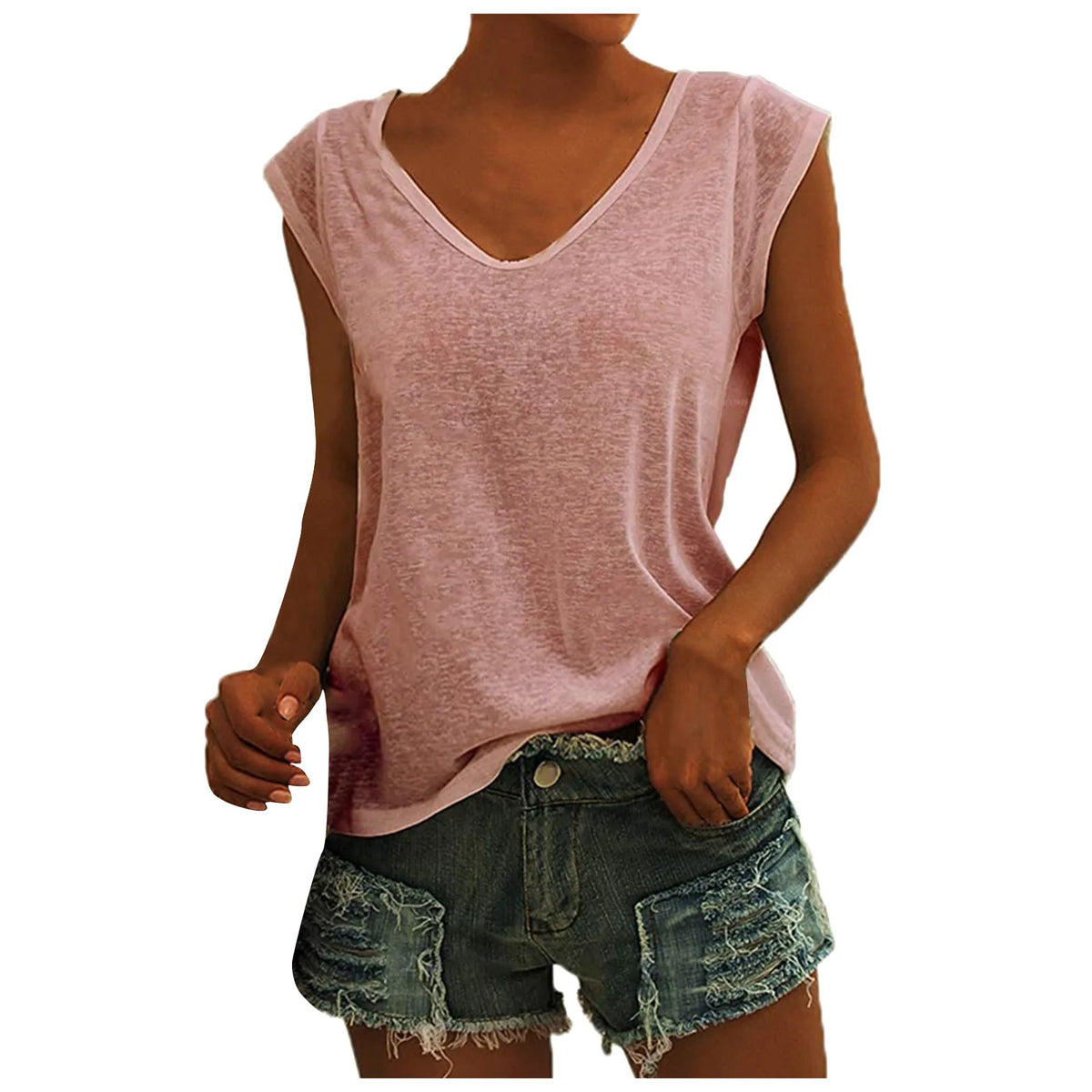 Women's Minimalist V-Neck Sleeveless Top | 12 Colors, S–XXL Sleeveless Tank Top Qme