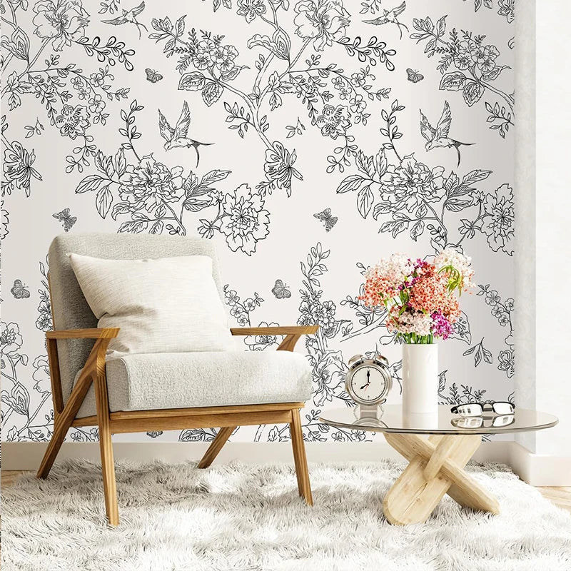 Black & White Floral Peel and Stick Wallpaper | DIY Contact Paper Peel & Stick Wallpaper Qme