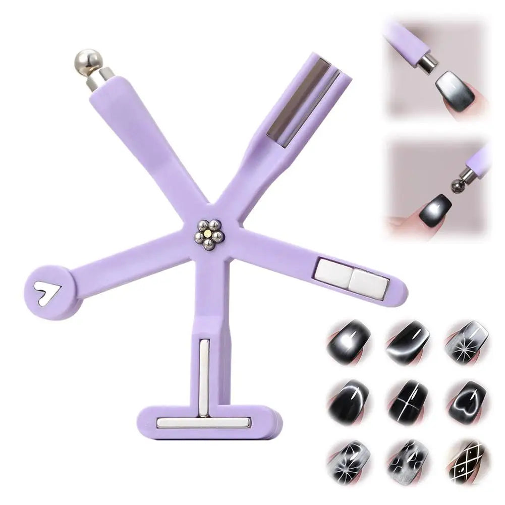 8-in-1 Cat Eye Nail Magnet – Starfish, French & Floral Designs Nail Art Magnet Tool Qme purple