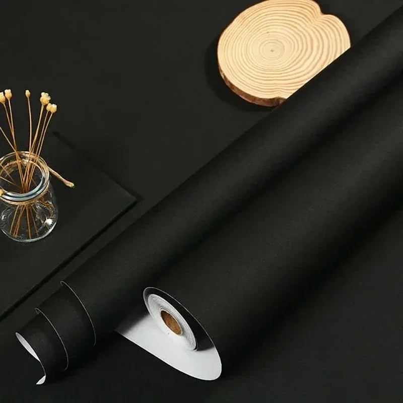 Matte Black Peel & Stick Vinyl Wallpaper – Waterproof, Dirt Resistant Self-Adhesive Wallpaper Qme 001 40cmX3m