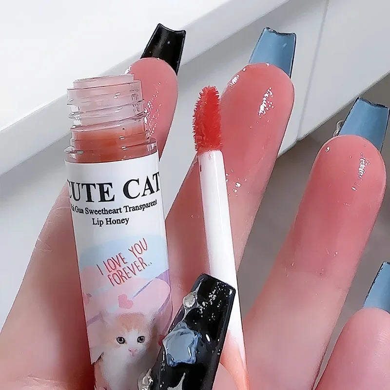 Cute Cat Mirror Water Lip Gloss – Red Tint, Long Lasting Lip Gloss Qme