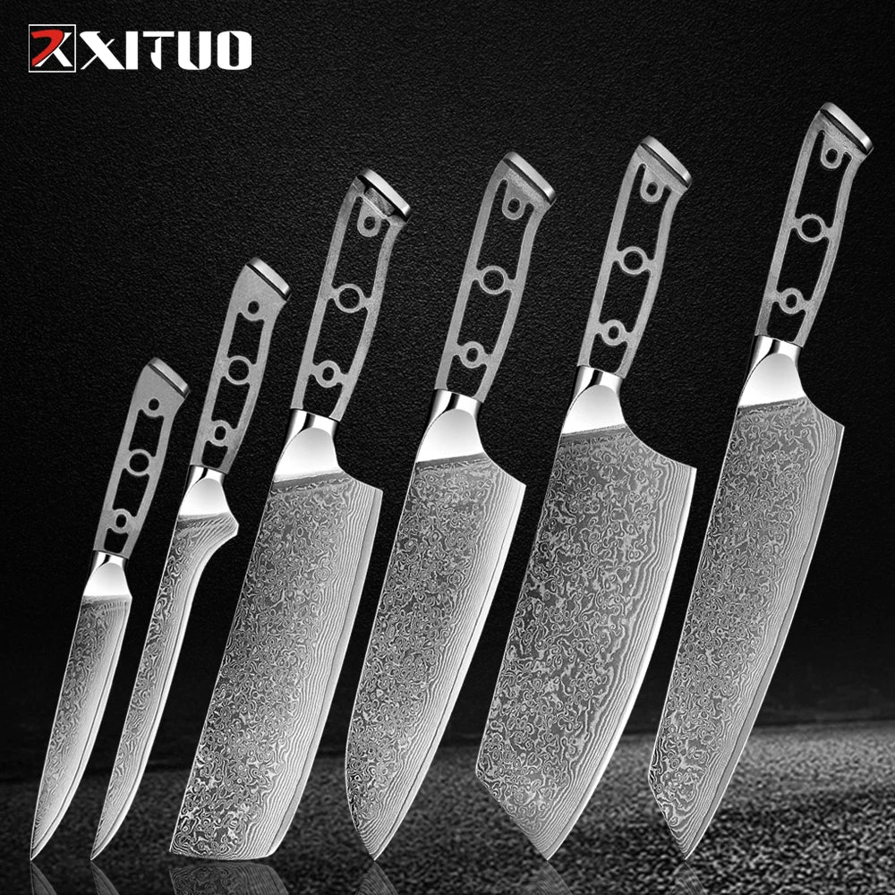 Xituo Damascus Steel Kitchen Knife Set – 67-Layer, 1–6 PCS Kitchen Knife Set Qst