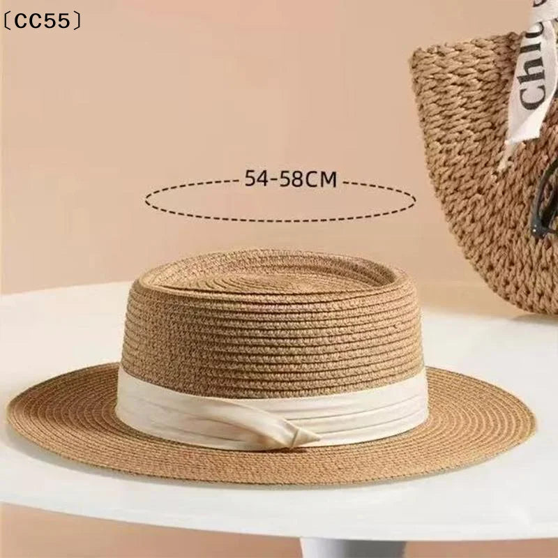 French Flat Top Straw Hat – Women's Beach & Travel Sun Hat Straw Sun Hat Qst