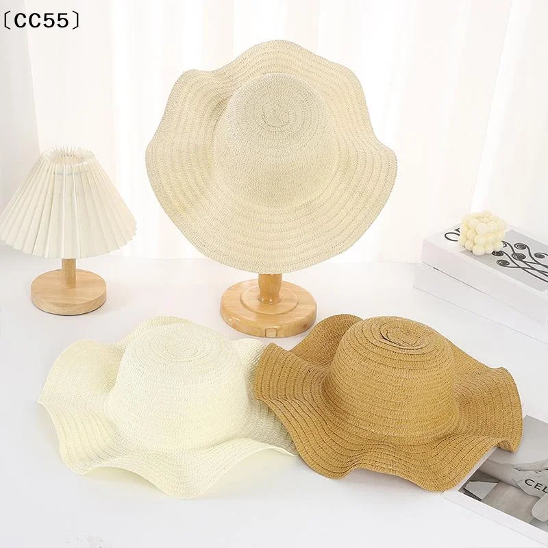 Women's Wide Brim Straw Hat – Wavy Edge Beach Sun Cap Women's Straw Hat Qst