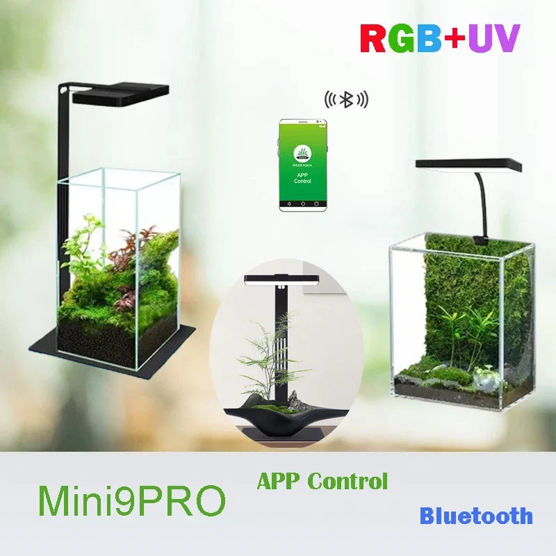 Mini9 Pro Magnetic Clamp LED RGB UV Aquarium Light | Full Spectrum Aquarium LED Light Qme