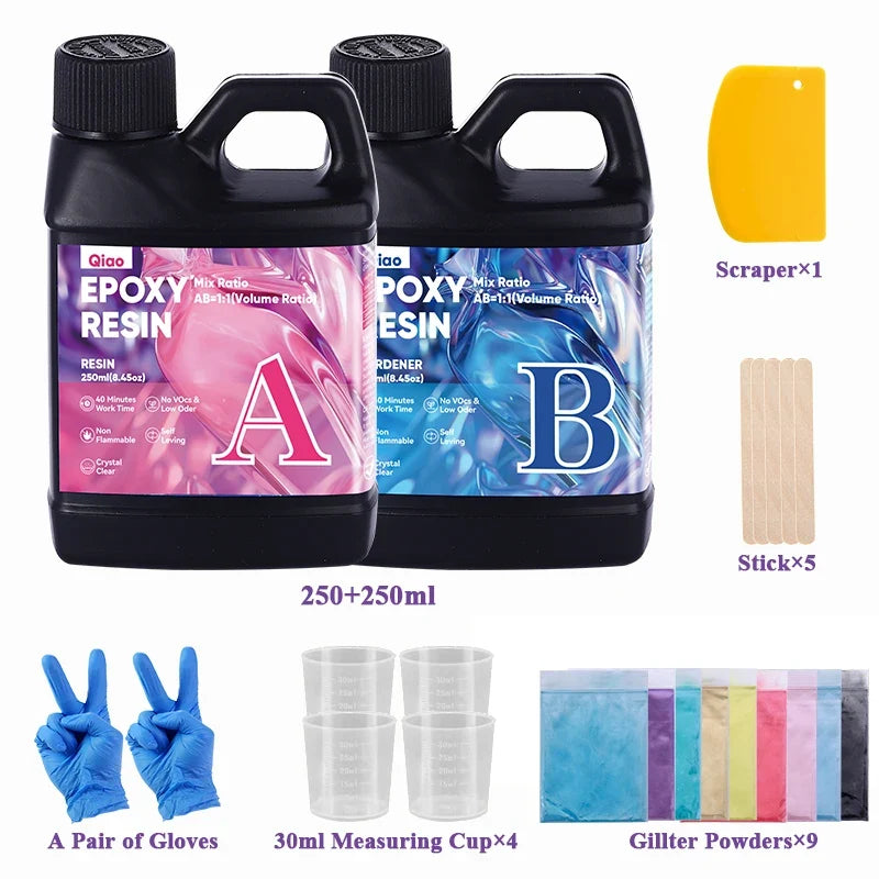 Ultra Clear Fast-Drying Epoxy Resin 1:1 Ratio | Heat Resistant Epoxy Resin Kit Qme 250ml 250ml kit