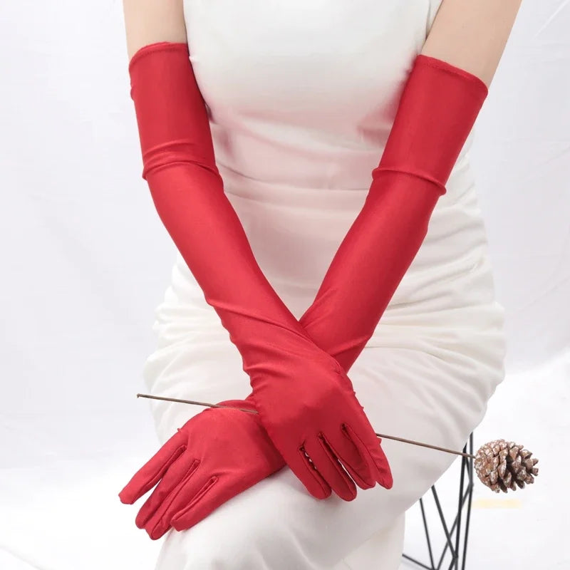 Women's Long Opera Gloves Elbow Length – Black, White & Red Opera Long Gloves Qme Red length 52cm