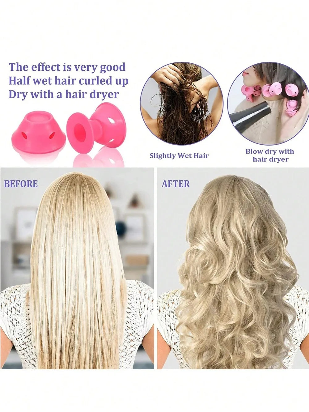 10 Silicone Heatless Hair Rollers – Reusable No-Heat Curlers Heatless Hair Rollers Qme
