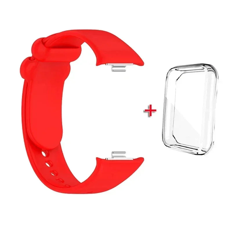 Xiaomi Mi Band 8 Silicone Strap & Protective Case – 31 Colors Smartband Strap & Case Qme Red With Case Mi Band 8 Pro