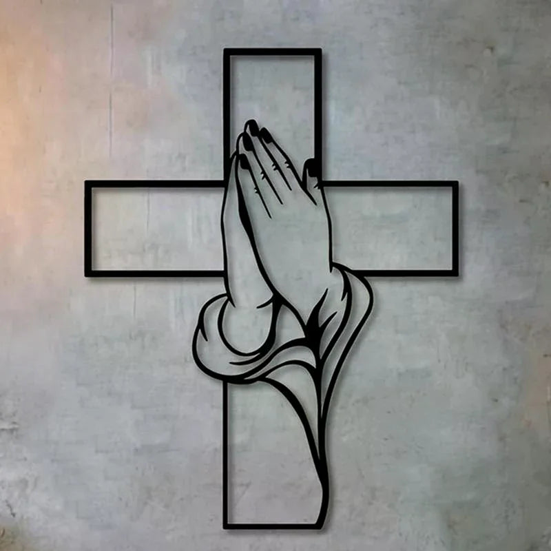 Modern Religious Cross & Praying Hands Metal Wall Decor Metal Wall Art Qme