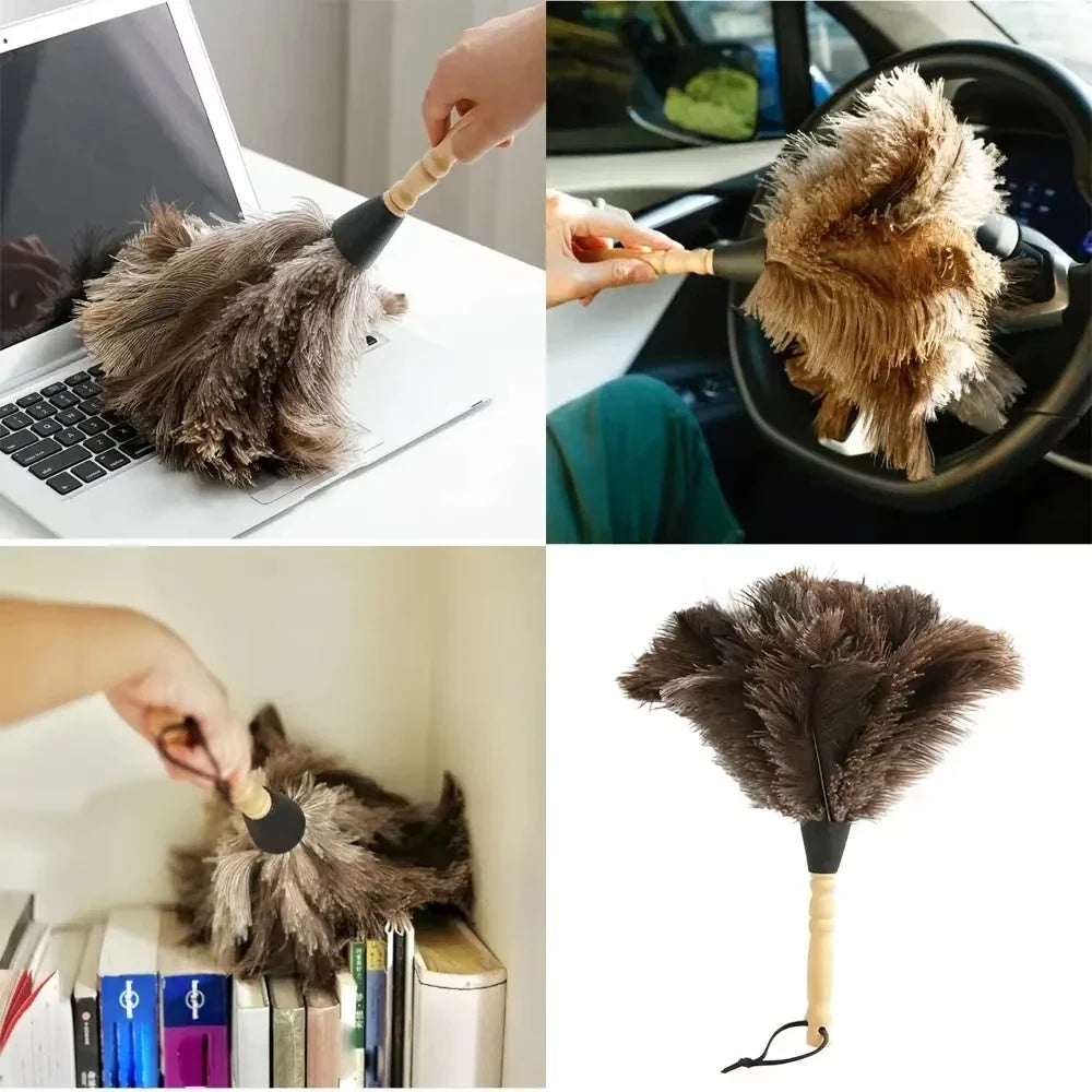 Ostrich Feather Duster – Anti-Static Wooden Handle | White Feather Duster Qme