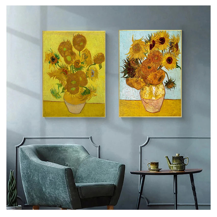 Van Gogh Sunflower Canvas Wall Art – Floral Vase Poster Print Canvas Wall Art Qst