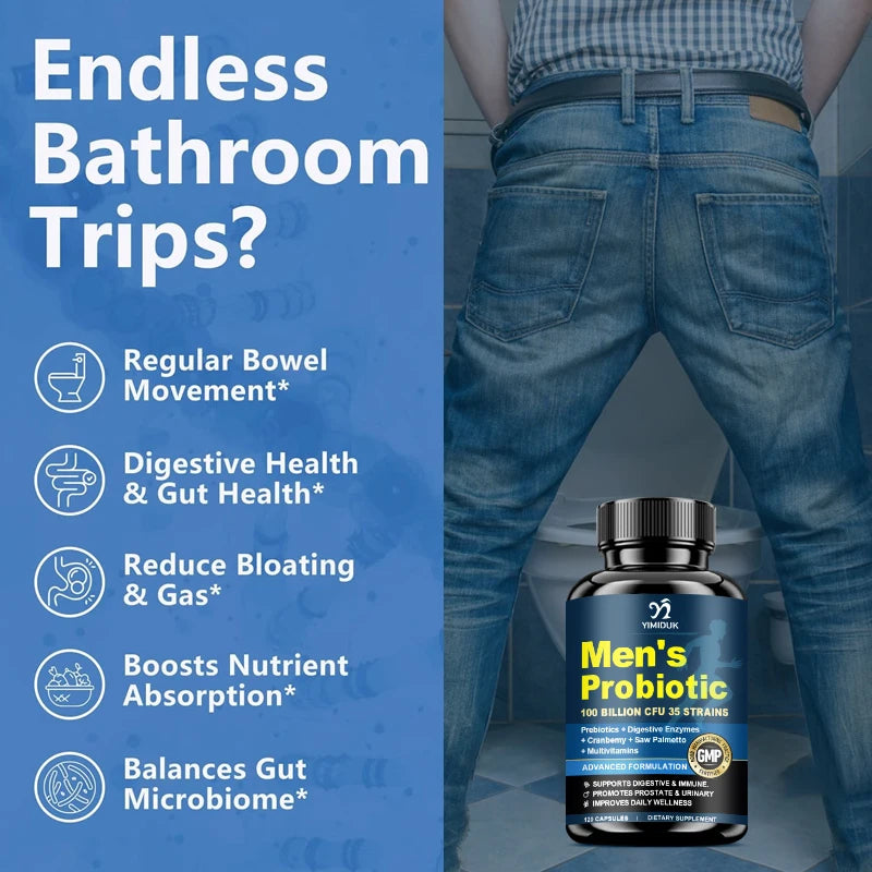 Yimiduk Men's Probiotic 120 Capsules – Gut & Digestive Support Probiotic Supplement Qst