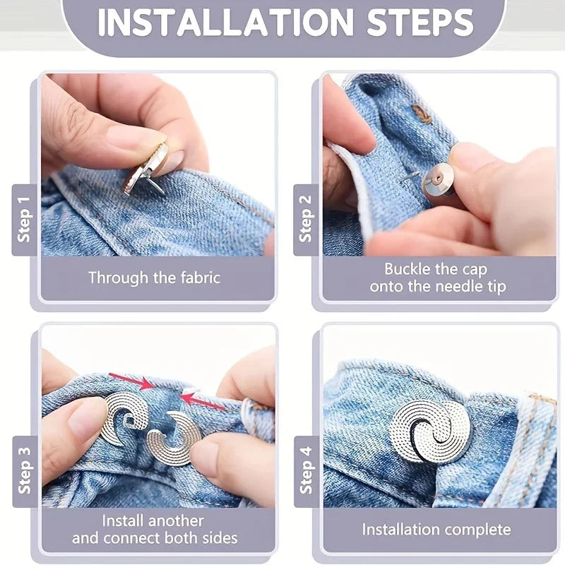 Adjustable Waist Tightener Pins for Loose Jeans – No Sew Waist Adjuster Clip Qme
