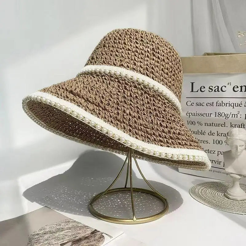 Women's Wide Brim Lace Straw Hat – Beach Sun Cap Straw Sun Hat Qst A4