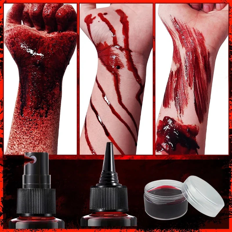 VERONNI 3-in-1 Fake Blood Makeup Kit – Spray, Liquid & Paste Special Effects Makeup Qme