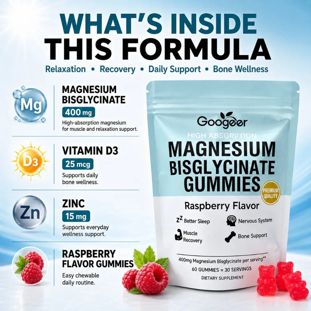 Magnesium Bisglycinate Gummies 400mg + Vitamin D3 & Zinc – 60ct Magnesium Supplement Qst