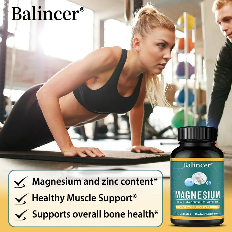 Magnesium Glycinate + Zinc Supplement – 120 Capsules Non-GMO Mineral Supplement Qst